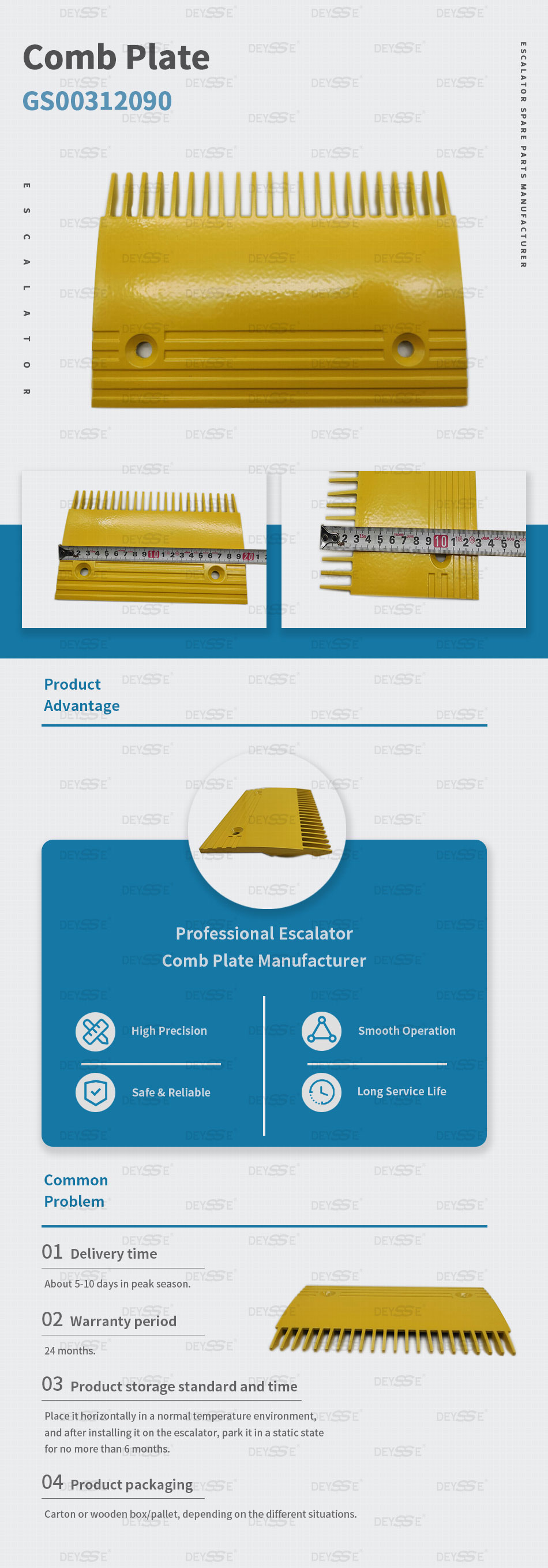 Escalator Comb Plate KM5130669H02 Yellow Teeth 22 Size 197*127mm