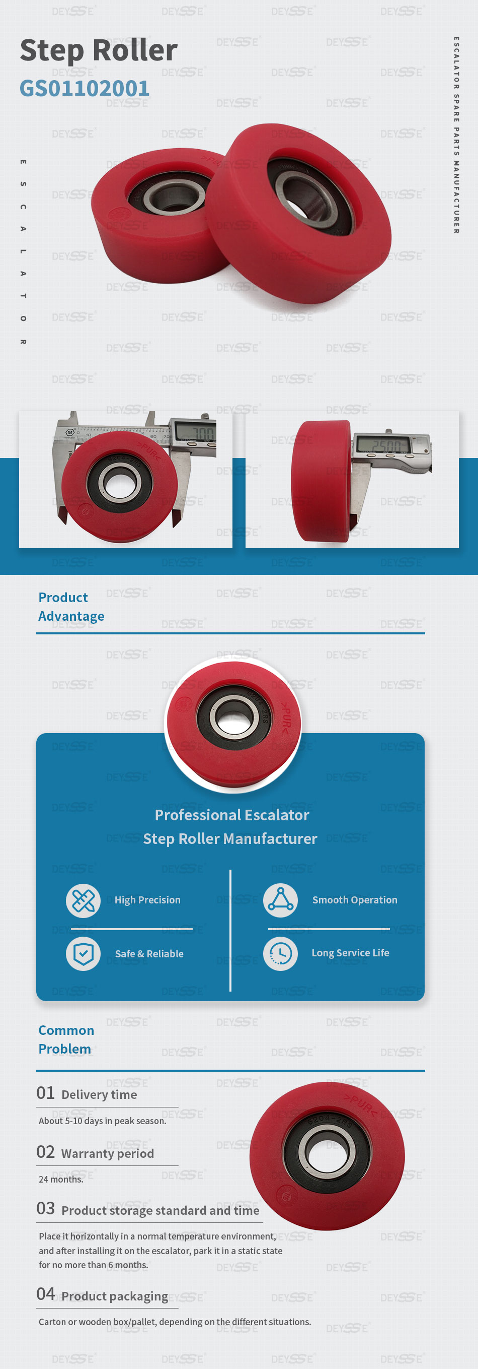 Escalator Step Roller Bearing 6204 2RS Size 70*25mm Red GS01102001 chain roller friction wheel