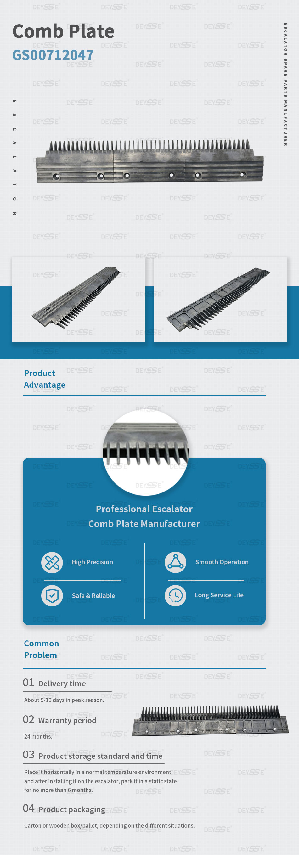 Escalator Comb Plate Aluminum CTR OEM 655B013H16 Size 145*84.7mm 16T OEM 655B013/H16 For Escalator Comb Plate