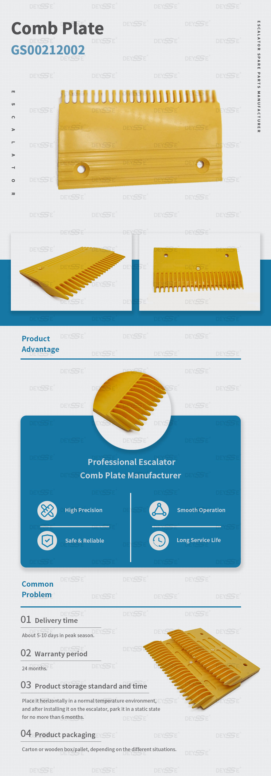 Escalator Plastic Comb Plate OEM 2L08317 Yellow 22 Teeth  