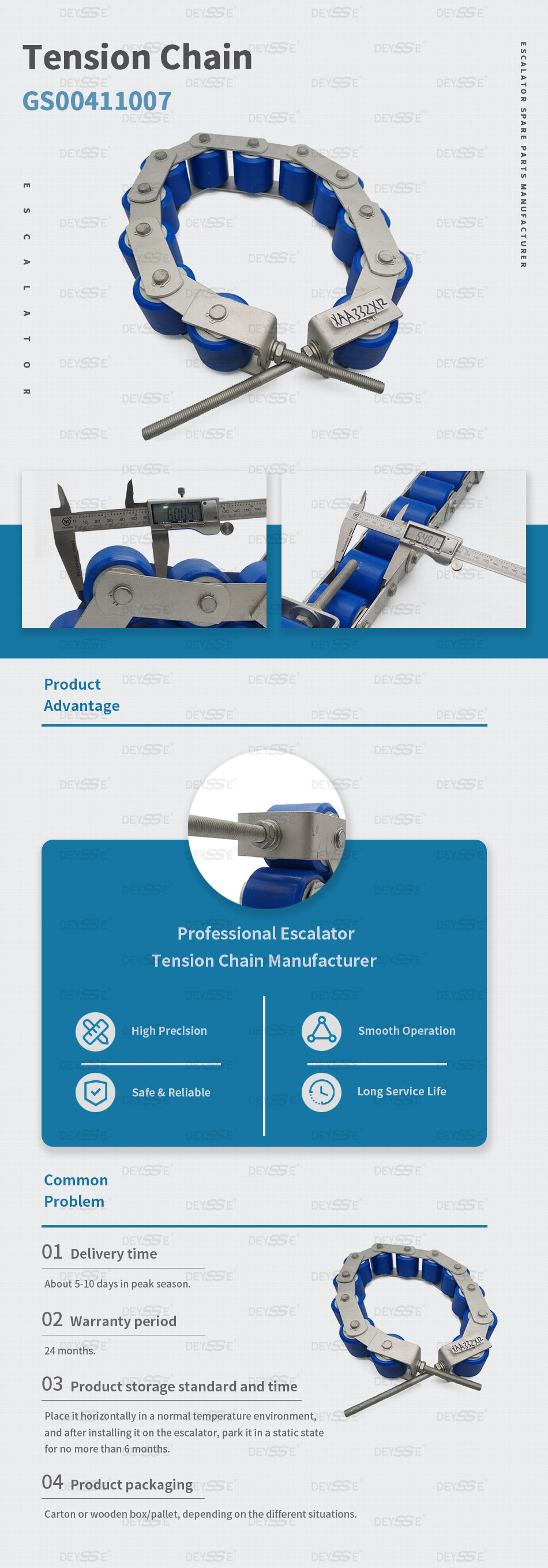 Escalator Handrail Tension Chain 10 Rollers/set Roller Size 60*55mm OEM XAA332X12 