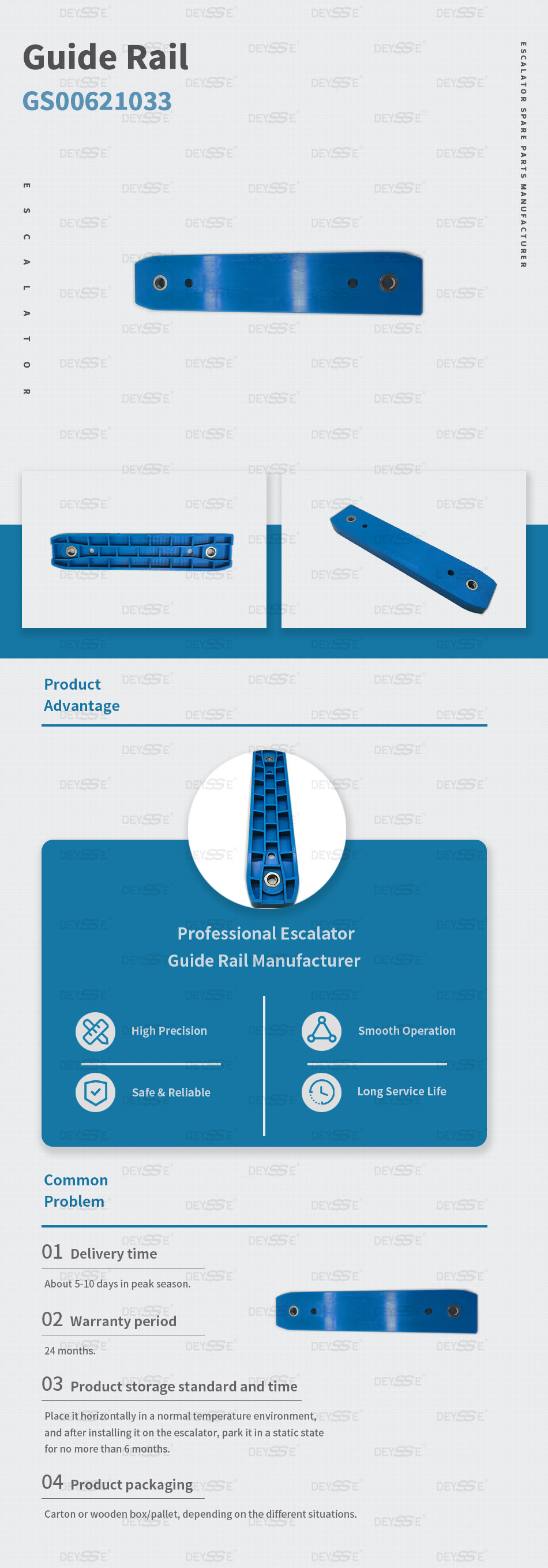 Escalator Tangential Guide SML244158 Right Blue Plastic