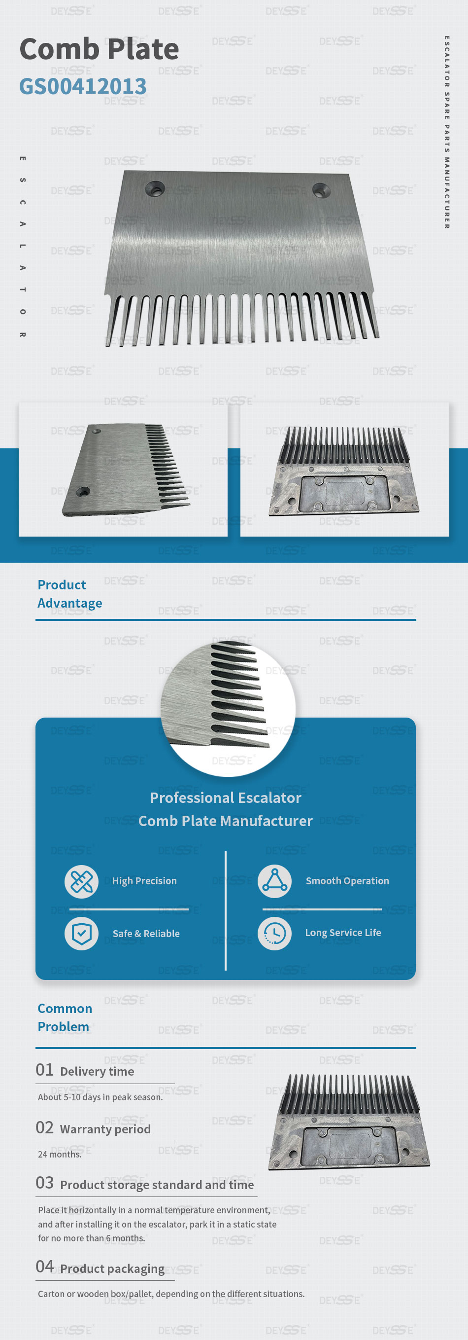 Escalator Comb Plate OEM XAA453J2 Aluminum 25 Teeth Size 214.2*145.3*8mm