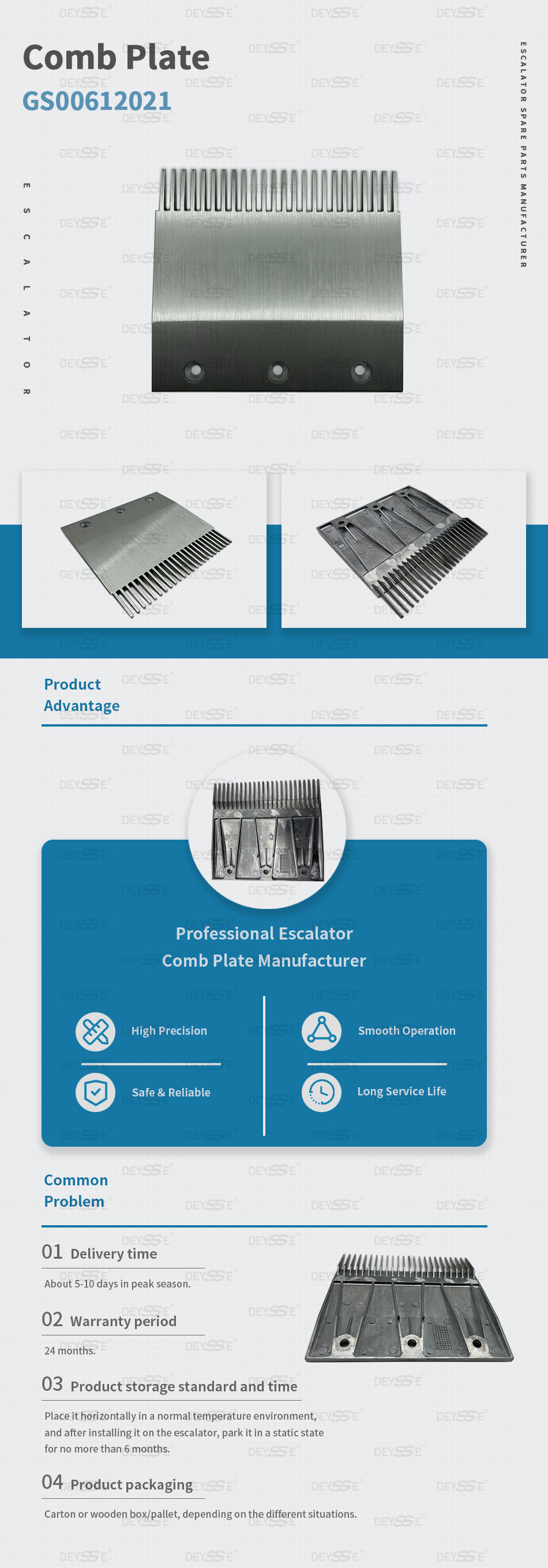 Escalator Aluminum Comb Plate 4090150000 204*191mm 24T Center
