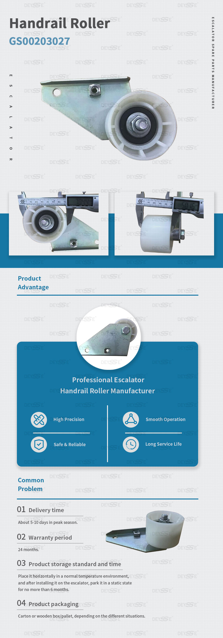 Escalator handrail roller 50620107 Size 70*50mm bearing 6204 with bolts Right handrail pressure roller handrail roller