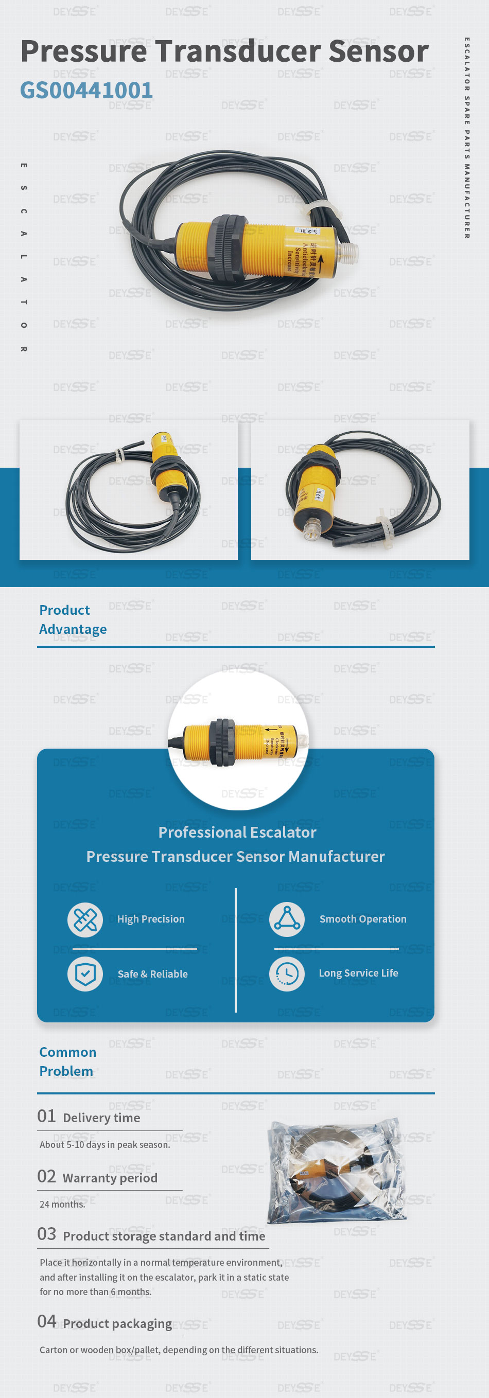Escalator Spare Parts Pressure Sensor Pressure Transducer, 4Pins