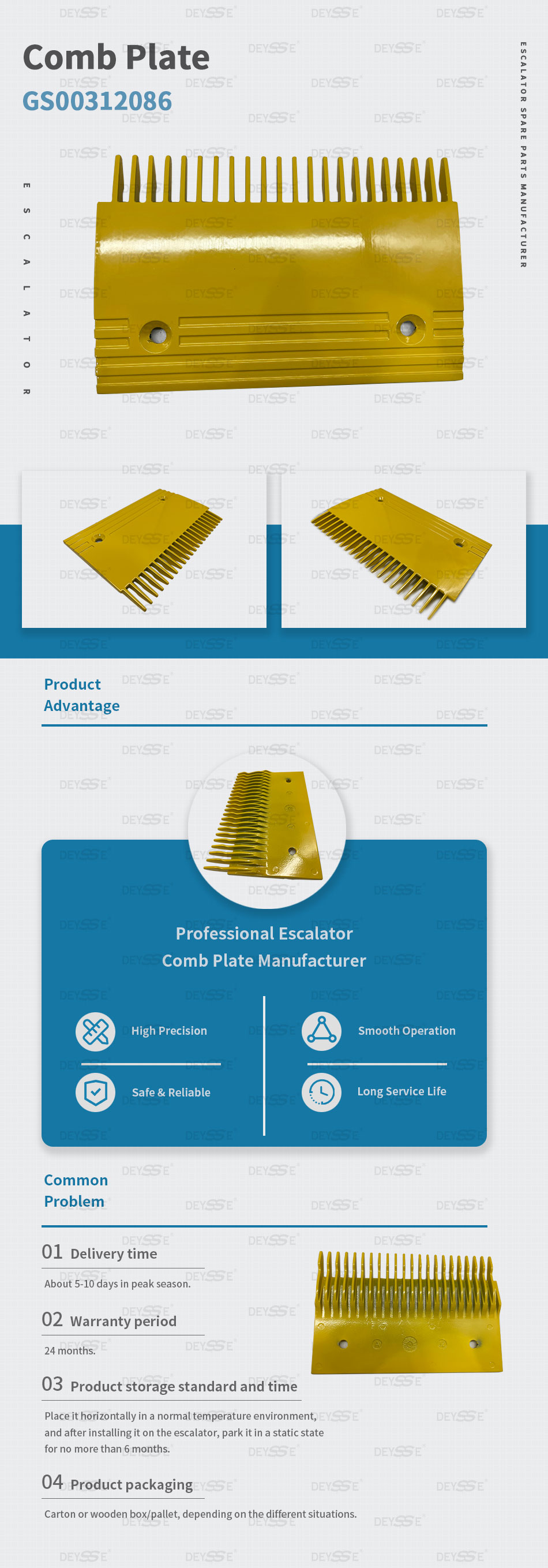 Escalator Comb Plate Left Yellow Aluminum GD-ALSI12 22T