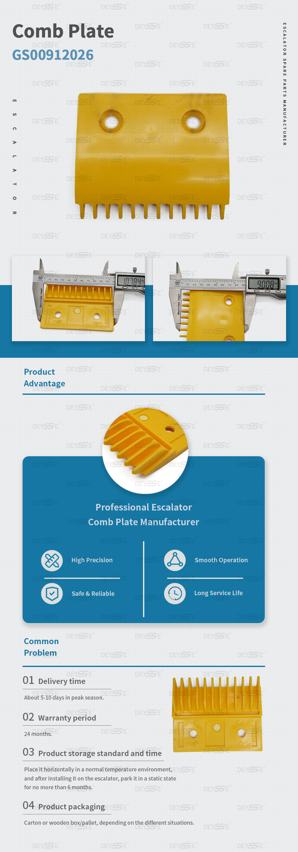 Escalator Comb Plate OEM 2L08319 Teeth 12 Material Plastic Yellow Comb Plate for Escalator